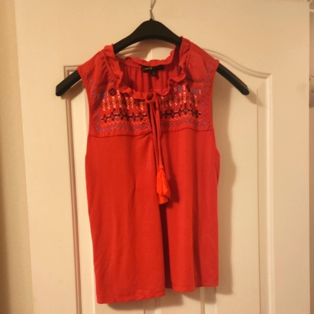 Orange  Sleeveless Top with Embroidered Detail